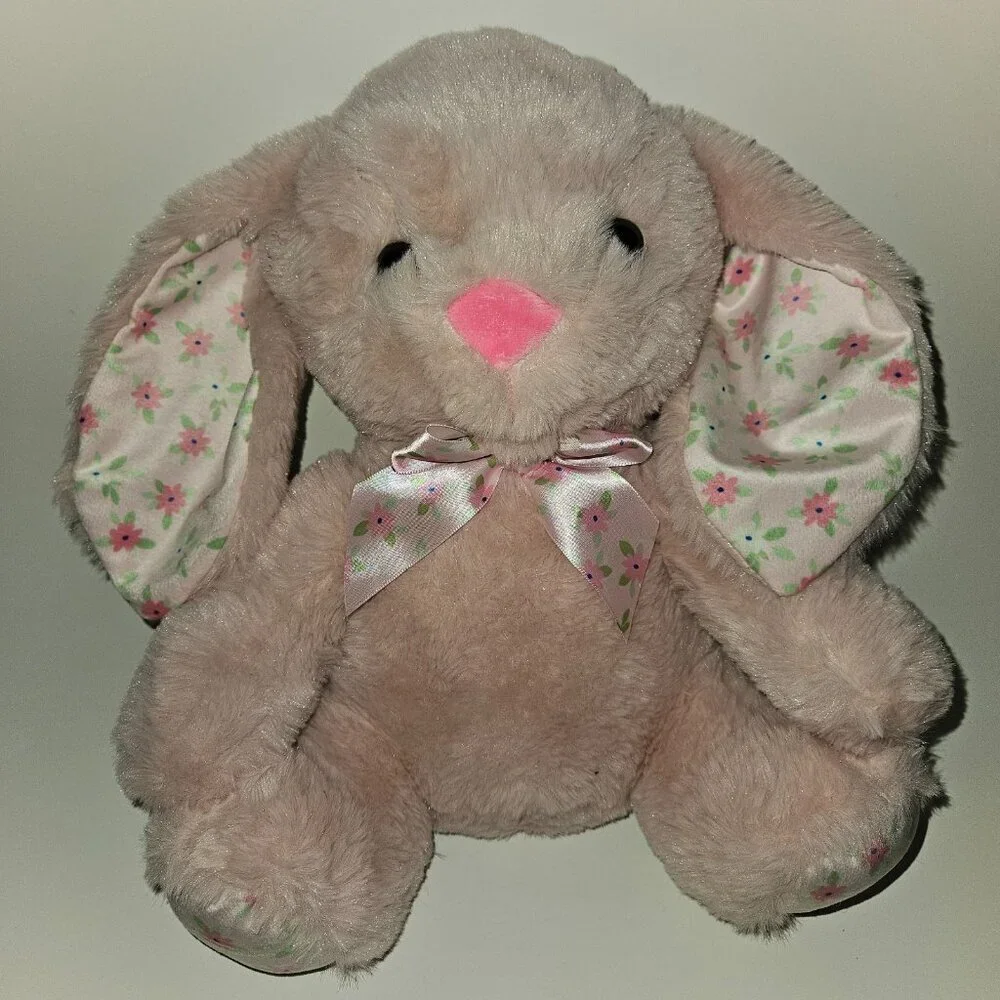 Pink Bunny Rabbit Plush Floral Ears Bow Easter Stuffed Toy Inter-American 2024